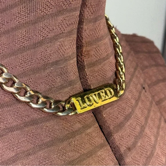 Vintage Mika Y2K Goldtone Chunky Cuban Chain Link Necklace 'LOVED' Pendant - Picture 13 of 15